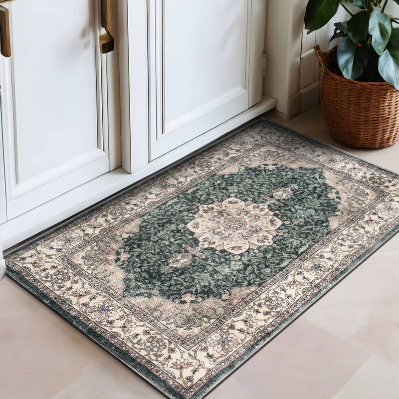 World Rug Gallery Traditional Oriental Medallion Washable Non Slip Area Rug - Green - 2'x3'