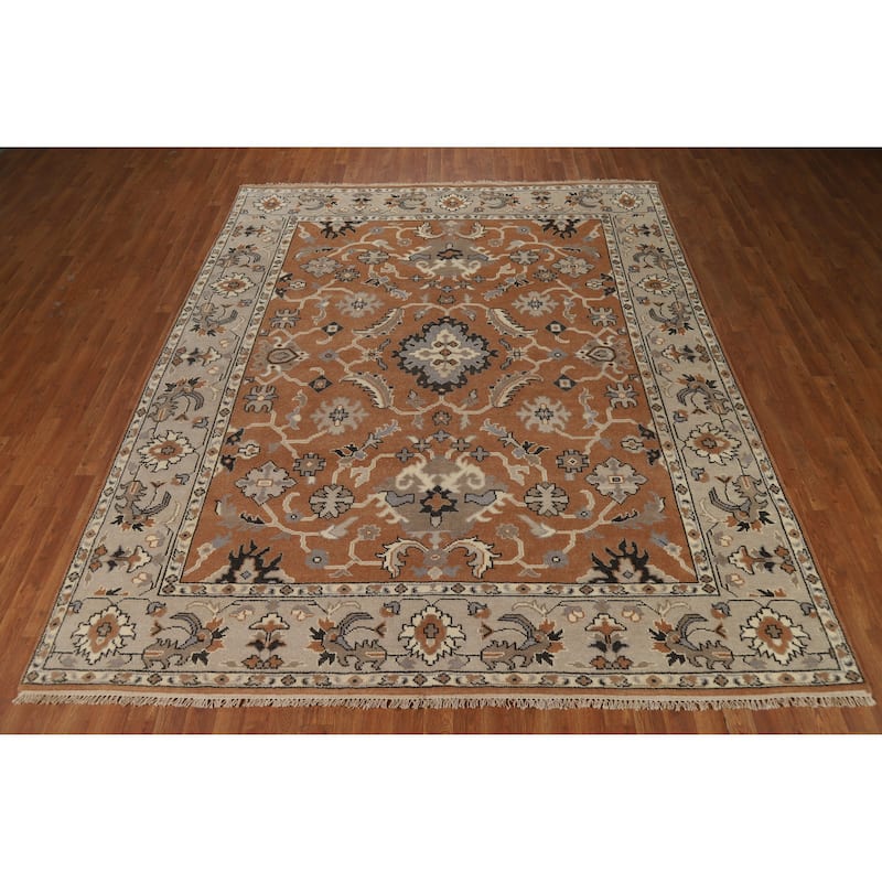 Transitional Oushak Indian Area Rug Handmade Wool Carpet - 8'2"x 9'10"