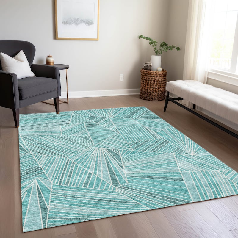 Machine Washable Indoor/ Outdoor Chantille Modern Mosaic Rug