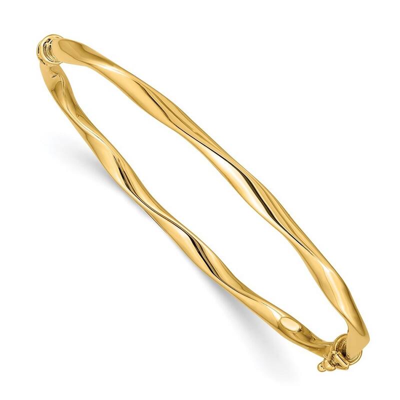 Curata 14k Yellow Gold Oval Twisted Tube Hinged Cuff Stackable Bangle Bracelet