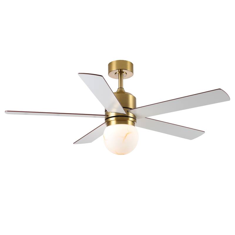 52" Modern Globe Frosted Glass Gold Dimmable Ceiling Fan with Light and Remote