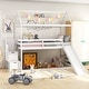 preview thumbnail 10 of 25, Twin over Twin Bunk Bed with Slide and 2-Step Storage Staircase White