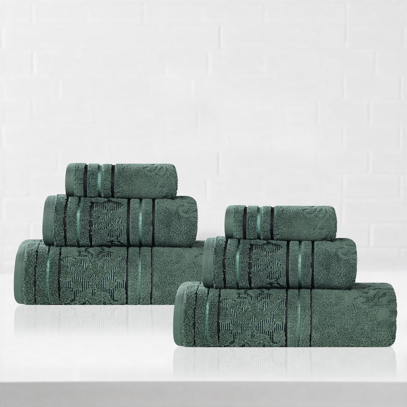 Superior Sadie Zero Twist Cotton 6 Piece Jacquard Towel Set - Forest Green