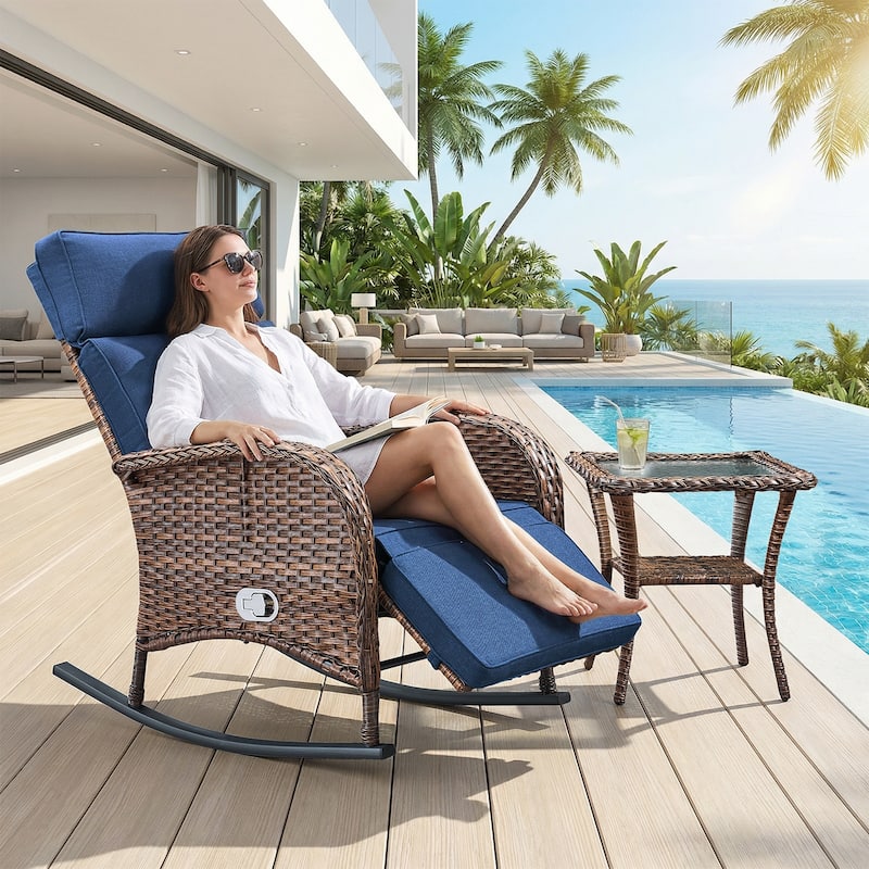 Pocassy Outdoor Curved Rocker Chaise Lounge Chairs with Side Table Set.