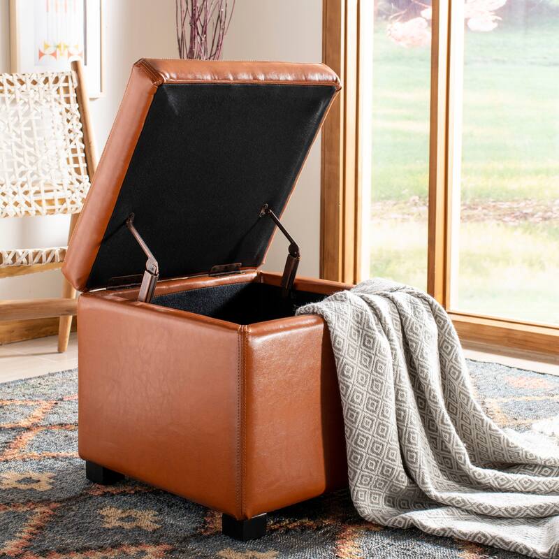 SAFAVIEH Brigitte Storage Flip-Top Brown Ottoman - Saddle