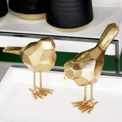 CosmoLiving by Cosmopolitan Gold or Gray Polystone Bird Decorative Sculpture with Origami Accents (Set of 2)