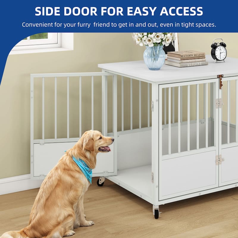 Moasis 38"/43" Dog Crate Furniture with Wheels & Double-Doors