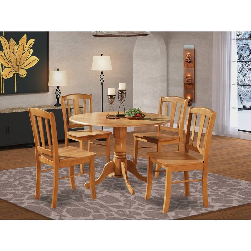 HomeStock 5-Piece Round Natural Oak Finish Solid Wood Top Dining table with 4 Chairs