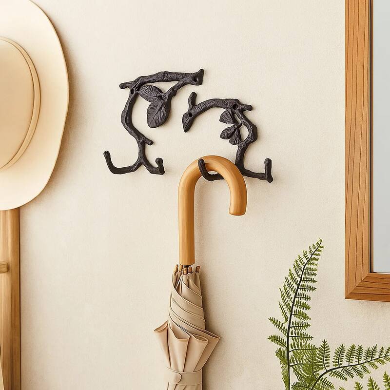 Wood Branch Look Wall Hooks with Key Hole Hanging, Black, Set of 2