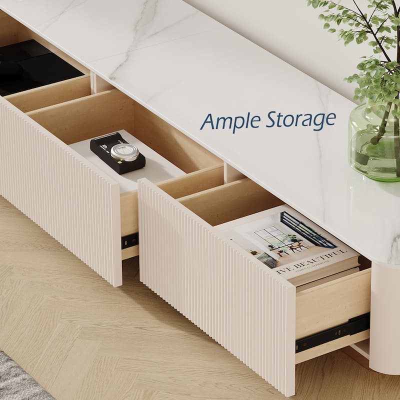 Modern TV Stands with Glossy Sintered Stone, 4-6Drawers, White & Gray