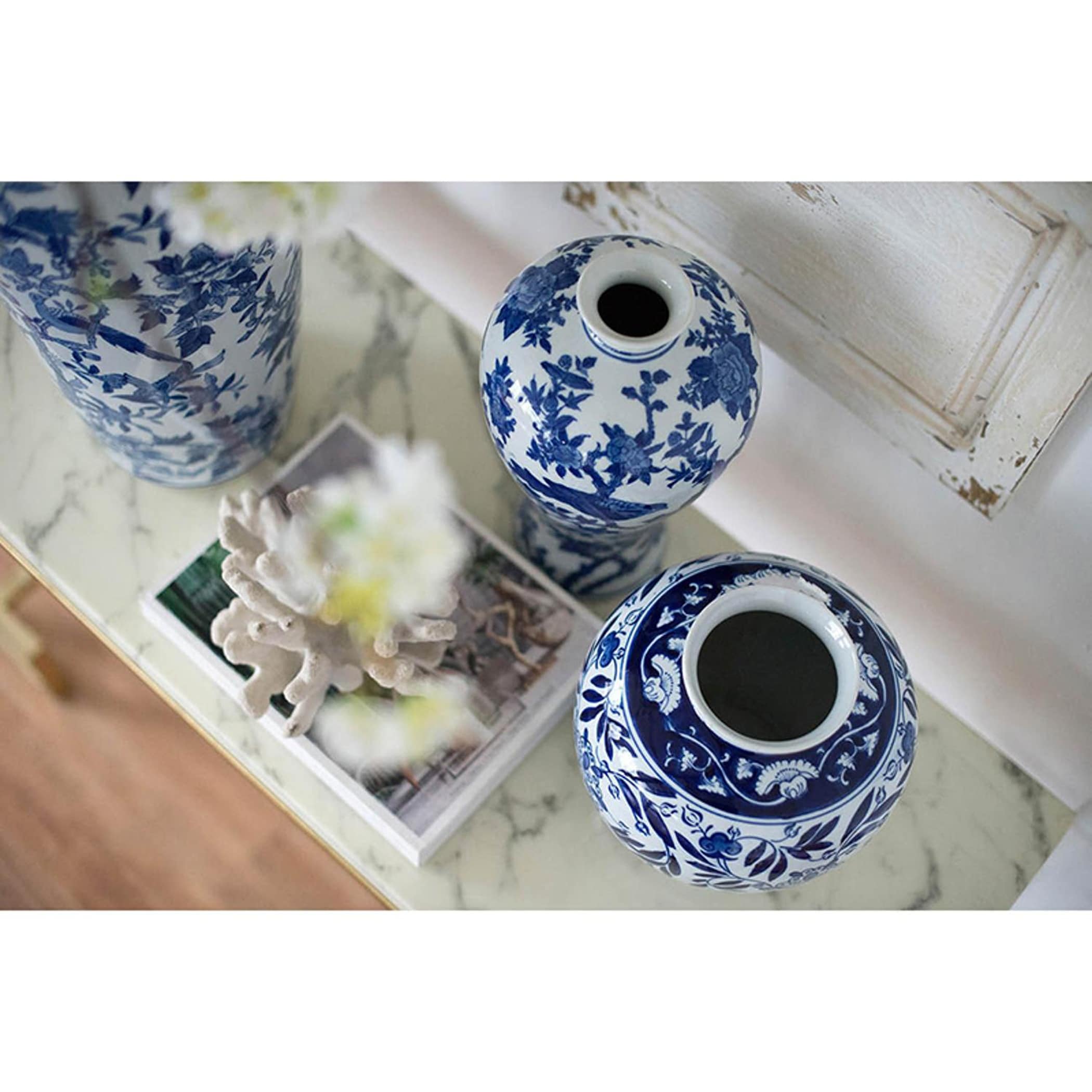 格安 直営 店 A＆B Home Blue ＆ White Porcelain Vase Modern Abstract Art Patte  花瓶、花器 DIAMONSINTERNATIONAL