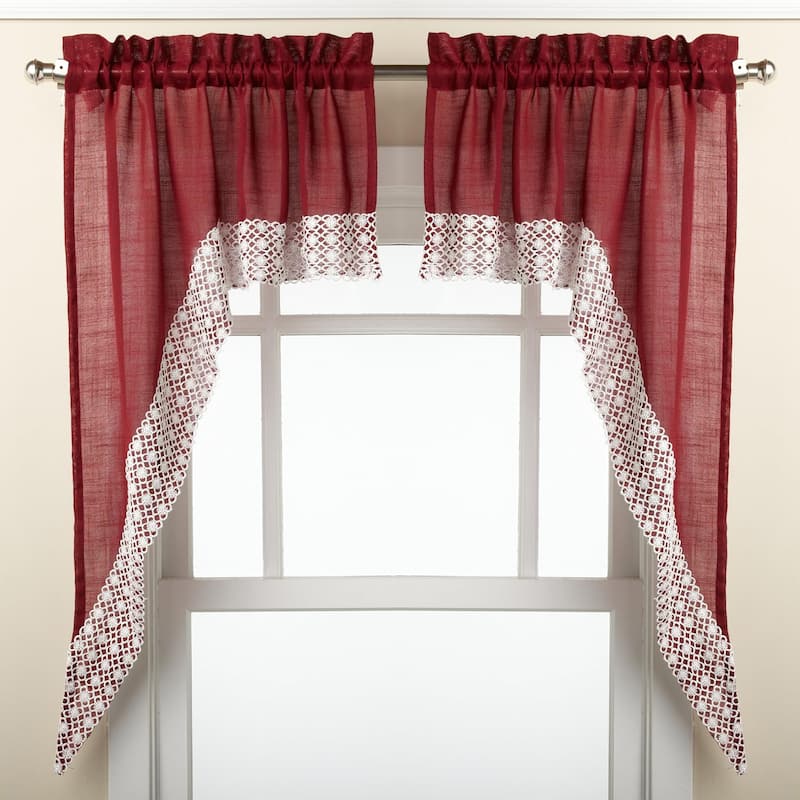 Sweet Home Collection Salem Burgundy Window Curtains - Swag, Tier & Valance - Swag Pair