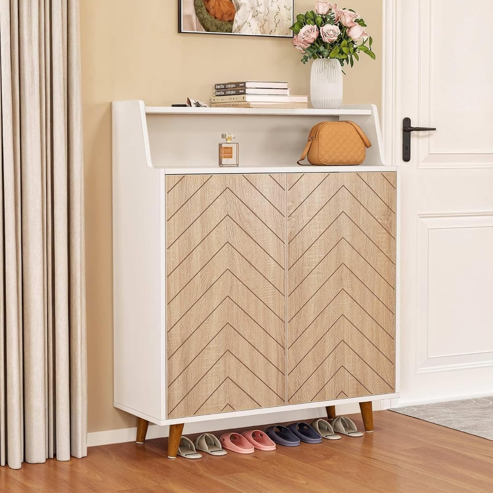 Moasis 5-Shelf Wooden Shoe Storage Cabinet wiith Drawer and Shelves for Entryway Living Room
