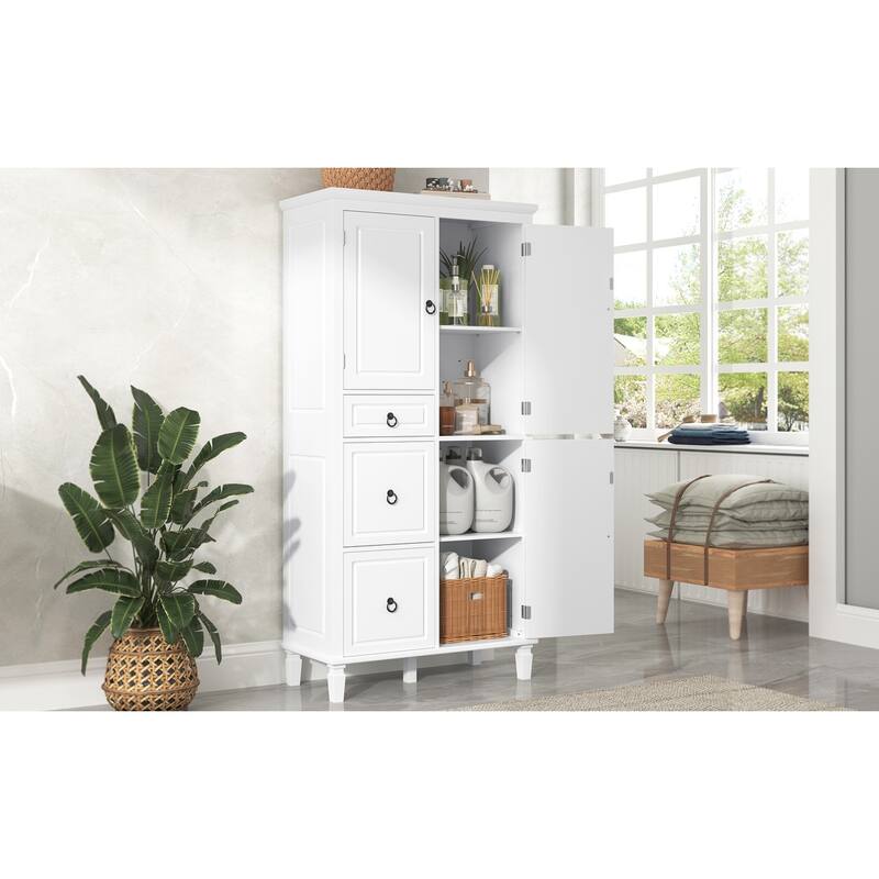 Roomfitters Retro Multi-Functional Storage Cabinet with 3 Drawers Adjustable Shelves and Closed Compartments, White