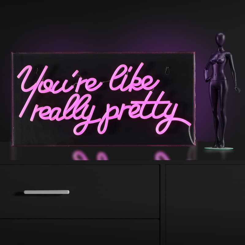 You're Like Really Pretty 19.6" X 10.1" Contemporary Glam Acrylic Box USB Operated LED Neon Light, Pink by JONATHAN Y