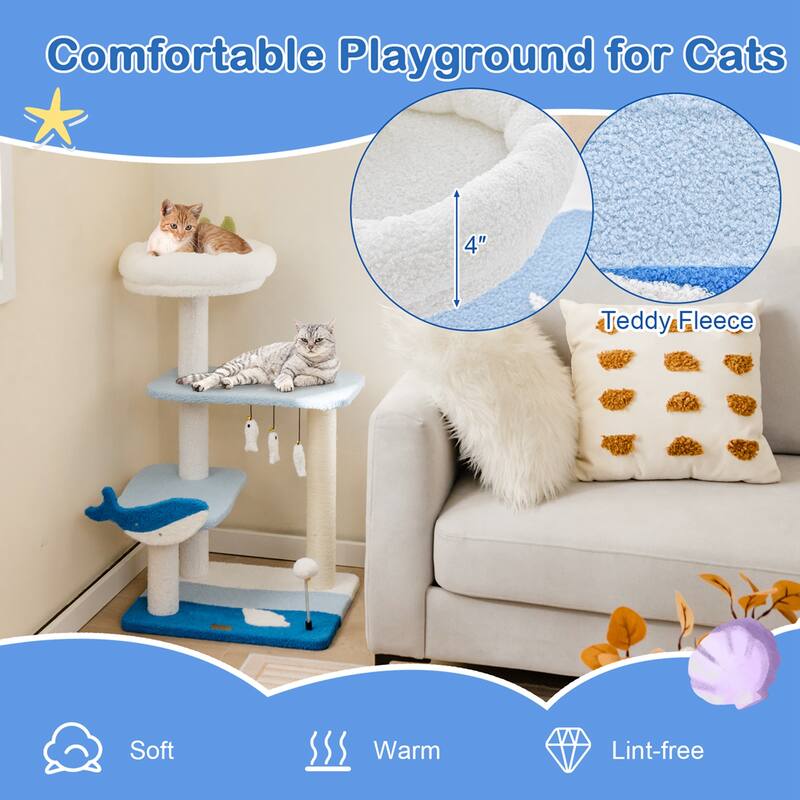 Petsite Ocean-themed Cat Tree with Sisal Covered Scratching Posts - See Details