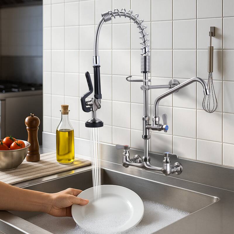 WOWOW Pull Down Sprayer Commeicial Faucet with Pre-Rinse Sprayer