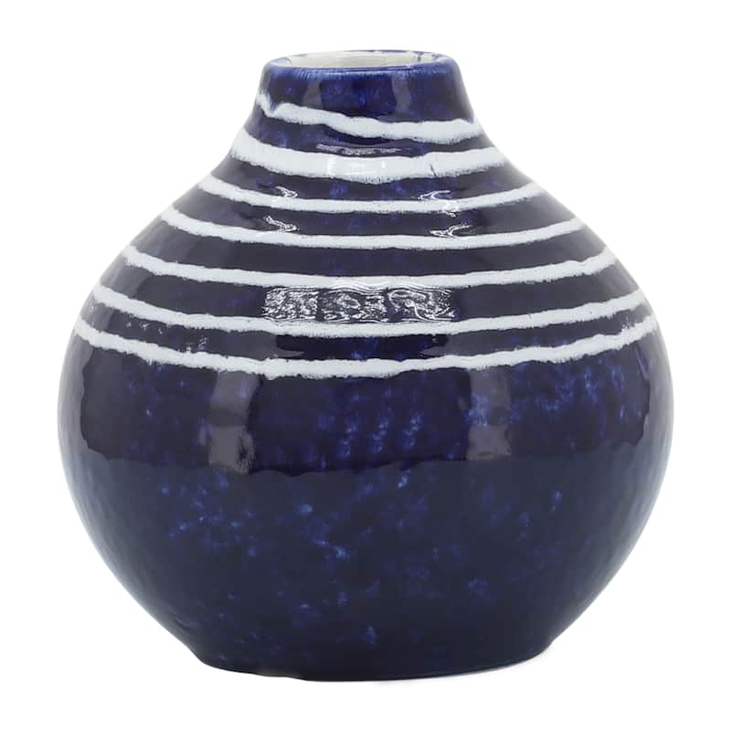 Sagebrook Home's Ceramic Vase - Timeless Elegance for Modern Living - Perfect Accent Piece for Any Room - Striped Blue