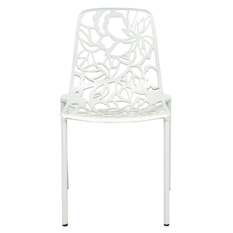 Devon Stackable Outdoor Aluminum Dining Chair with Floral Cutout, UV-Protected, Weather-Resistant Patio Seating