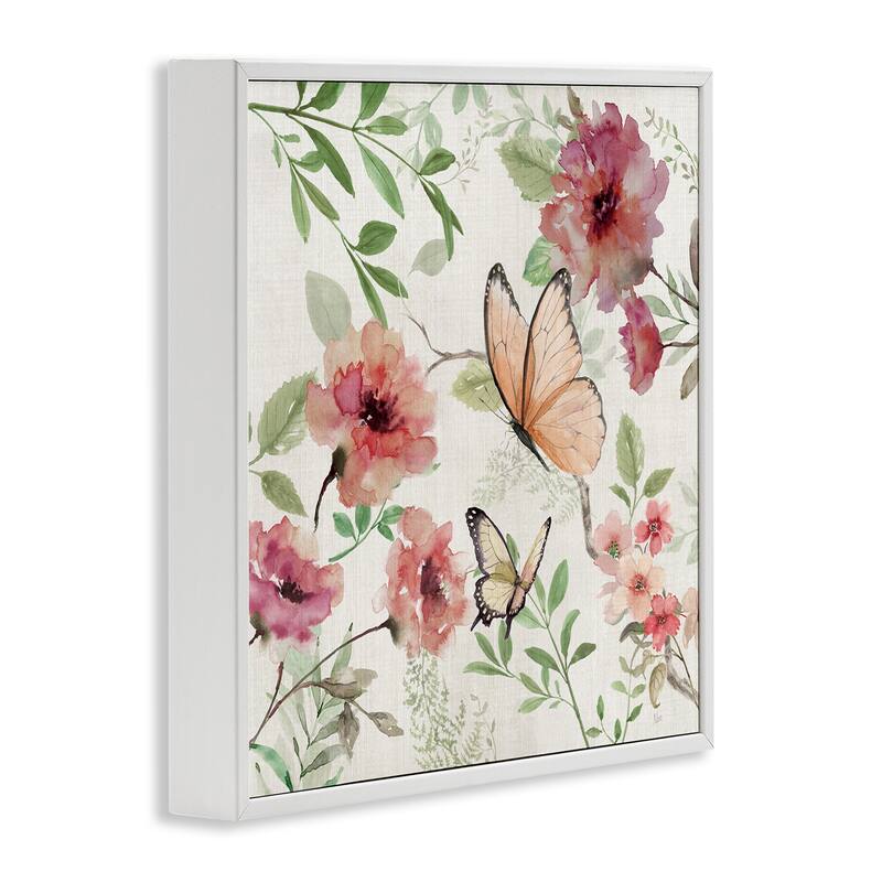 Stupell Butterflies over Wild Cottage Flowers Framed Giclee Art Design By Nan