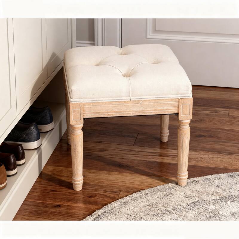 Small Padded Bench, Square Upholstered Rustic Ottoman Bench, Vanity Stools for Bedroom