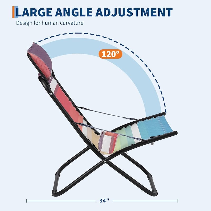 Portable Outdoor Folding Beach Chair with Headrest, 1 Position Lightweight