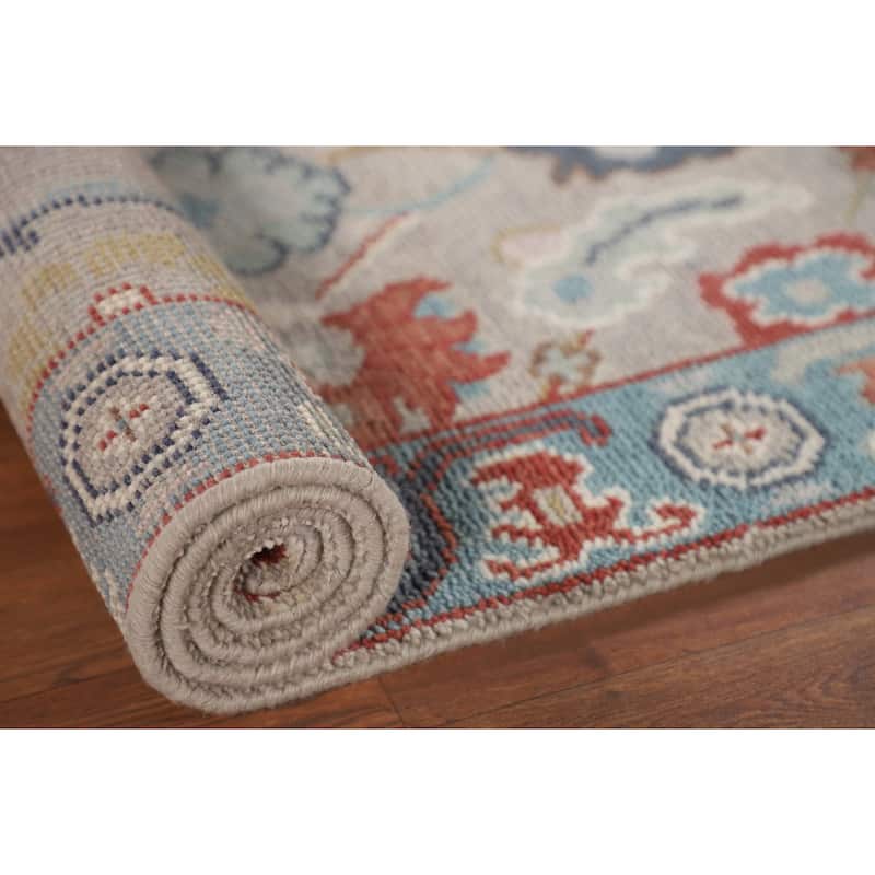 Floral Gray Oushak Oriental Runner Rug Handmade Wool Carpet - 2'7"x 7'11"