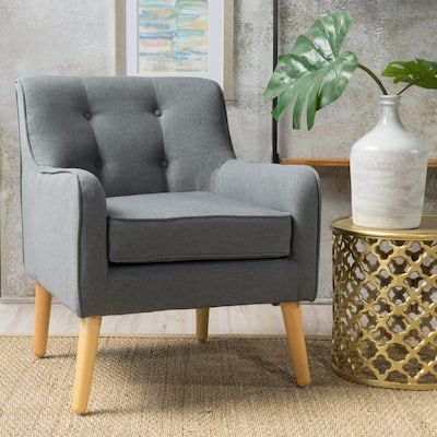 Mid-century Modern Arm Chairs, Tufted Back Accent Chairs Sofa Chair with Wood Legs for Living Room Bedroom Office Cafe, Charcoal
