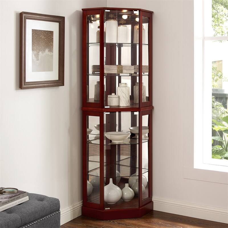 6 Shelf Lighted Display Cabinet with Adjustable Shelves (No E26 Bulb) - Cherry