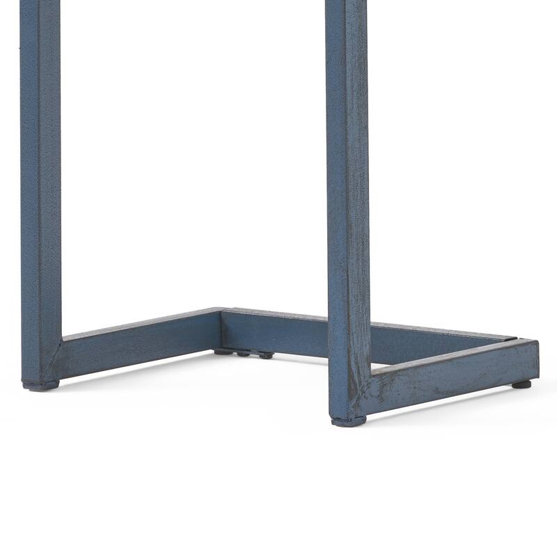 Small Accent End Table, 13 Inch, C Shaped Iron Legs, Black, Brown Wood