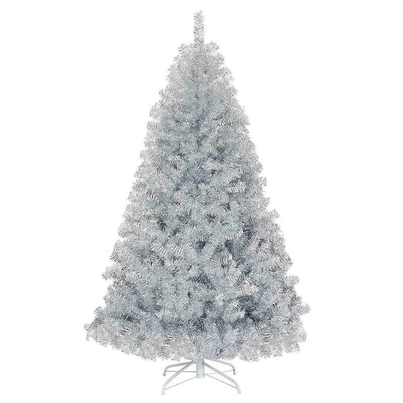 6 Ft Artificial Christmas Tree Silver Tinsel Hinged Tree for Holiday - 6 Foot