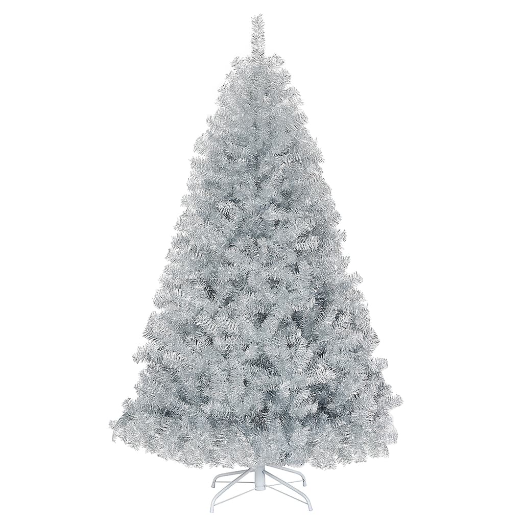 Costway 6Ft Hinged Unlit Artificial Silver Tinsel Christmas Tree - 6 FT
