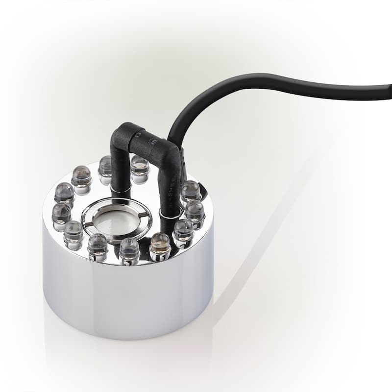 Alpine Corporation Single Jet Pond Fogger with Floating Ring and 12 LED Lights with Transformer Outdoor Decor Accessory