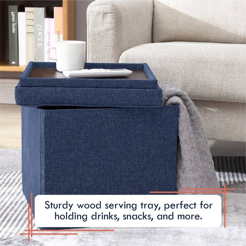 Foldable Tufted Square Storage Ottoman with Table Top Lid