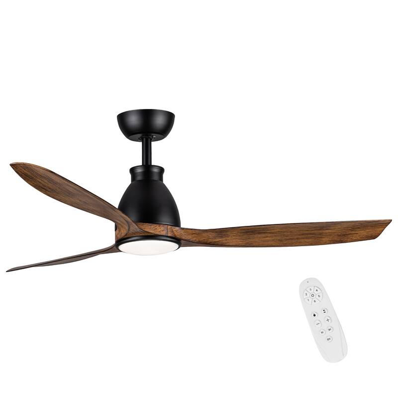 52" Remote Control LED Ceiling Fan Lighting with Reversible DC Motor - Black+Brown