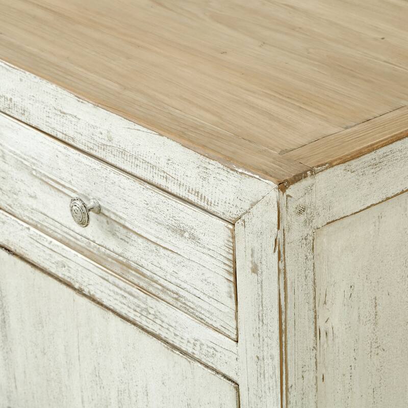 Artissance Pine Wood 2 Drawers Amalfi Side Table, 35 Inch Tall, Off White