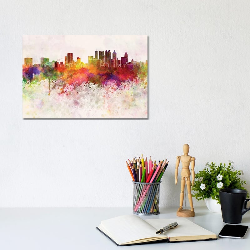 iCanvas "Atlanta Skyline In Watercolor Background" by Paul Rommer Canvas Print - 8x12x0.75