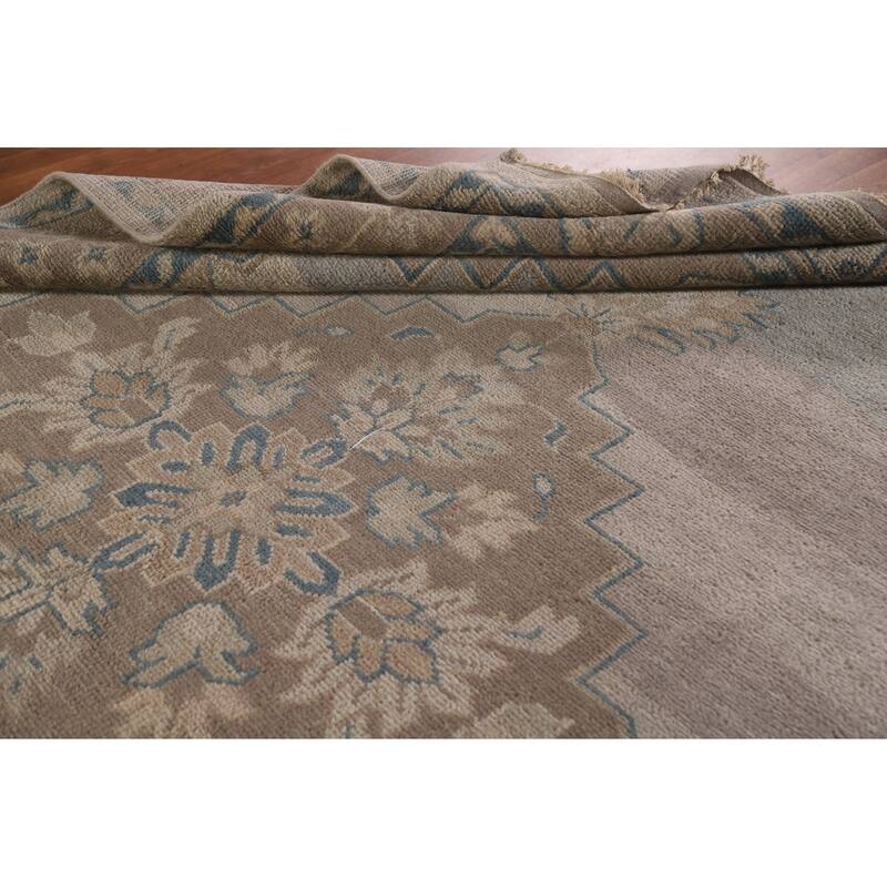 Geometric Oushak Style Area Rug Hand-knotted Wool Carpet - 8'10"x 12'0"