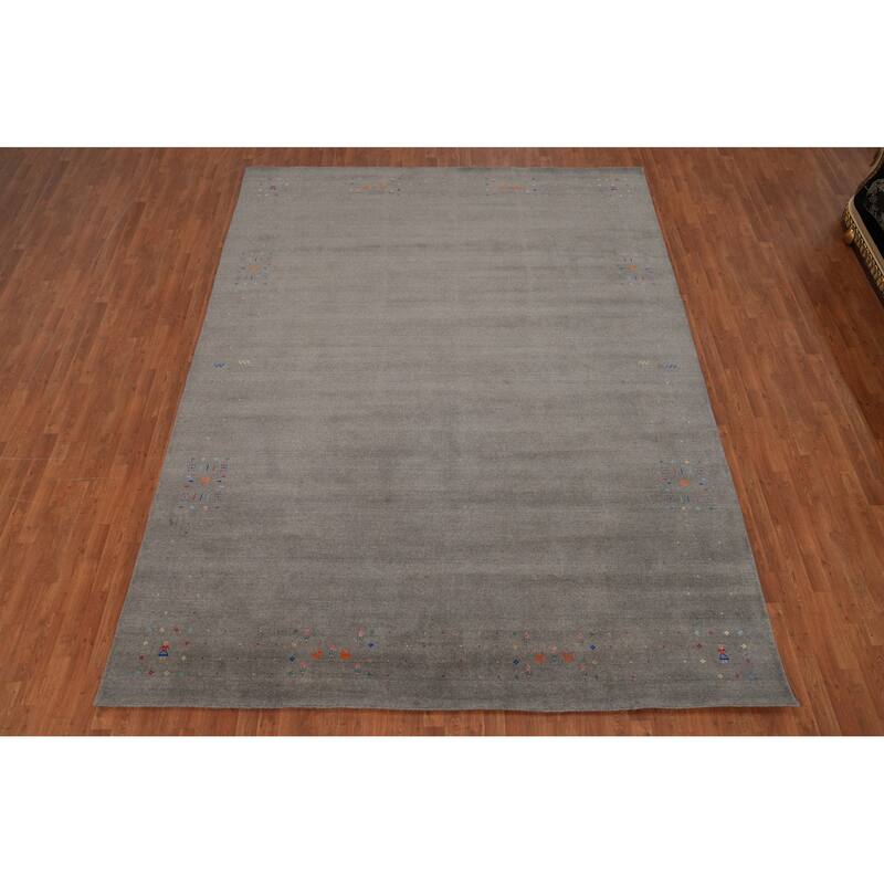 Hand Knotted Oriental 100% Wool Carpet Tribal Animal Pictorial Greys & Charcoal Gabbeh Area Rug - 12' 6'' X 9' 4''