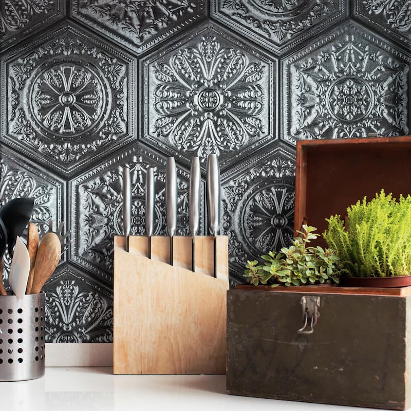 Merola Tile Zinc Hex Silver Decor 9-7/8" x 11-1/4" Porcelain Floor and Wall Tile