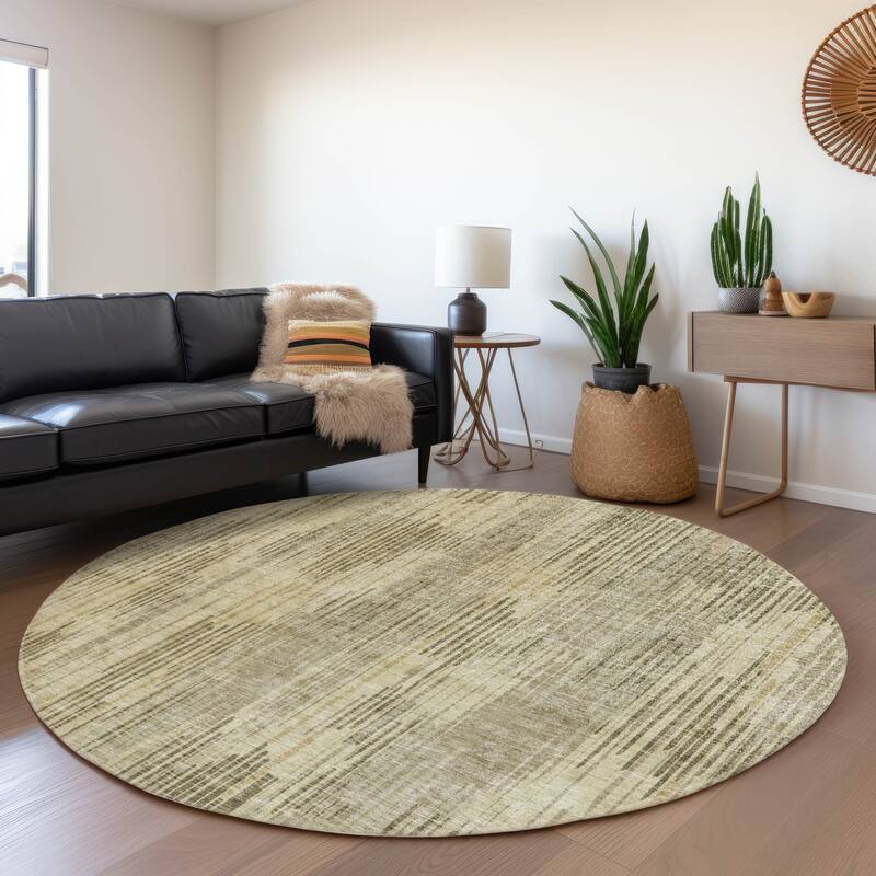 Premium Washable Super Soft Transitional Stripes Mayfield Rug - Brown - 8' x 8' - Round