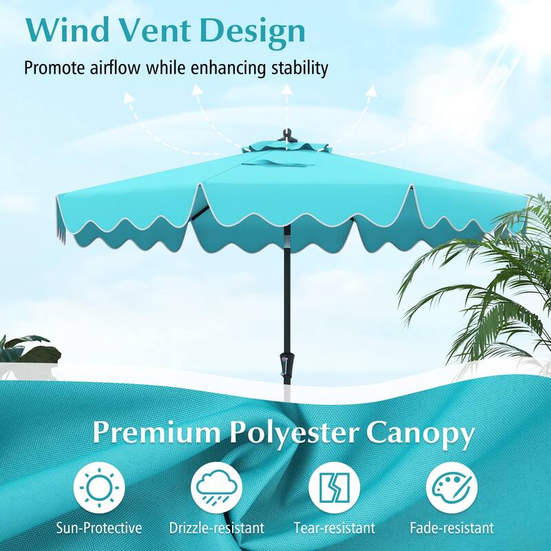 Large 9x8 Feet Polyester Fabric Outdoor Patio Umbrella with Wind Vent and Push Button Tilt Crank Handle
