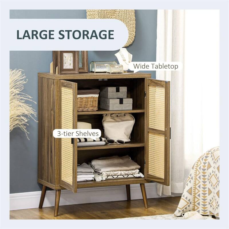 Sideboard Buffet Cabinet with Rattan Decorated Doors - 13.75"D x 30"W x 39.25"H