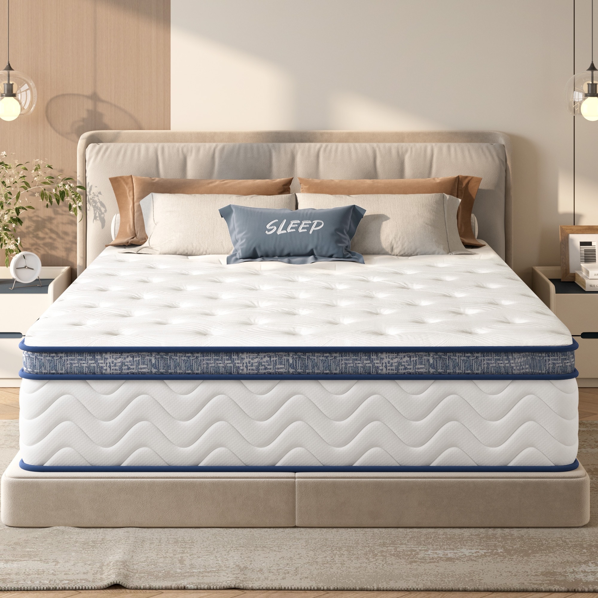 Queen Size Mattress, 10 Inch Hybrid Mattress, Individually Pocketed Innerspring, Medium Firm
