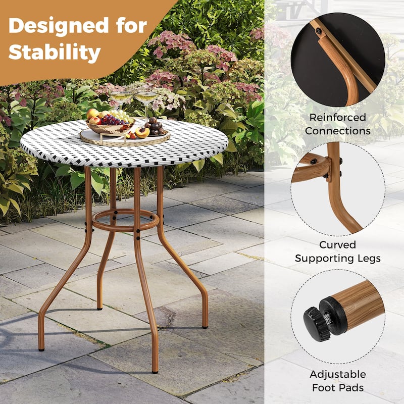 Gymax 3 Piece French Bistro Table Chair Set Outdoor Wicker Round Table