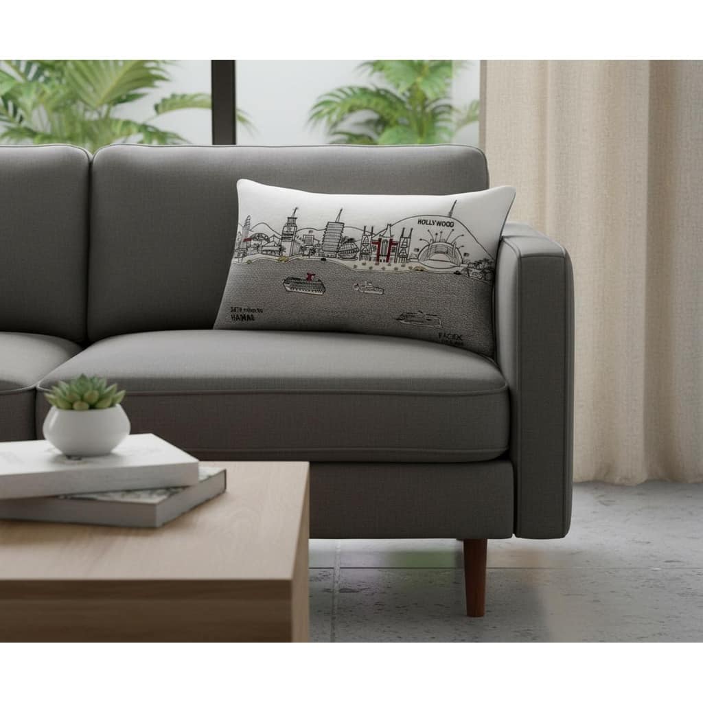 HomeRoots 25" White Los Angeles Daylight Skyline Lumbar Decorative Pillow