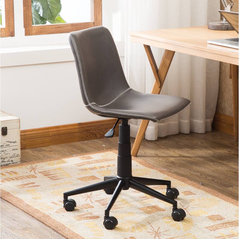 Gray Vanity Chair Office Chair with Adjustable Height, Leather Visitor Chairs Executive Chairs with Wheels