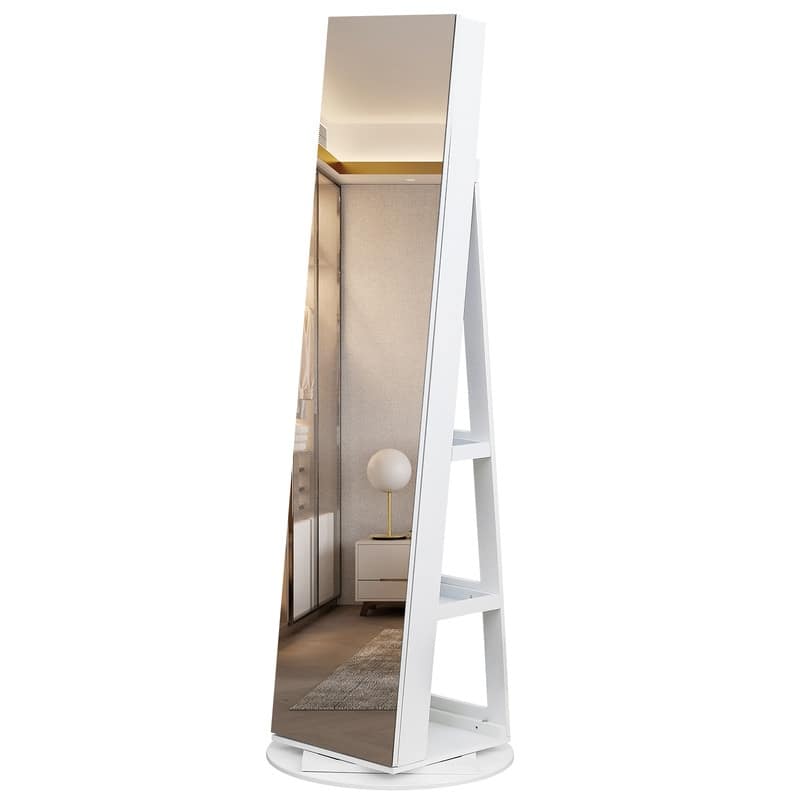 White Mirror Storage Cabinet 5 Shelves Rotatable - White
