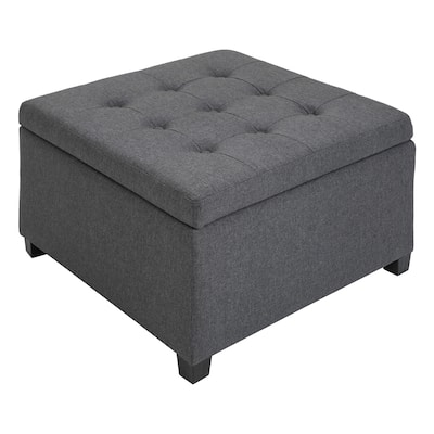 Fabric Tufted Storage Ottoman with Flip Top Seat Lid, Metal Hinge and Stable Eucalyptus Wood Frame