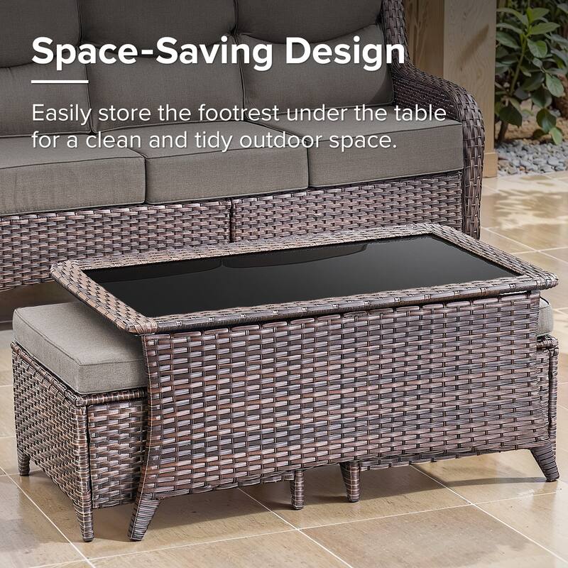 Gymojoy Outdoor Wicker Patio Furniture Set, 5" Thick Cushioned Rattan Set with Swivel Chairs & Coffee Table